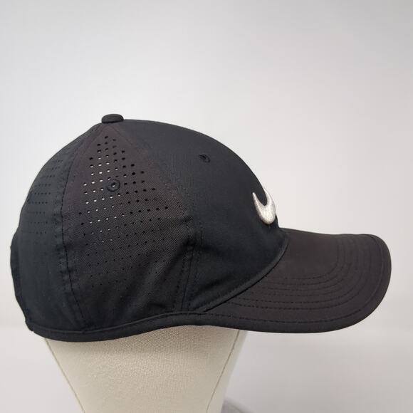 Nike Strapback Baseball Cap Black One Size Adjustable Embroidered Big Swoosh - Picture 5 of 8